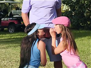 Golf course labia beating with Adria Rae and Jade Amber